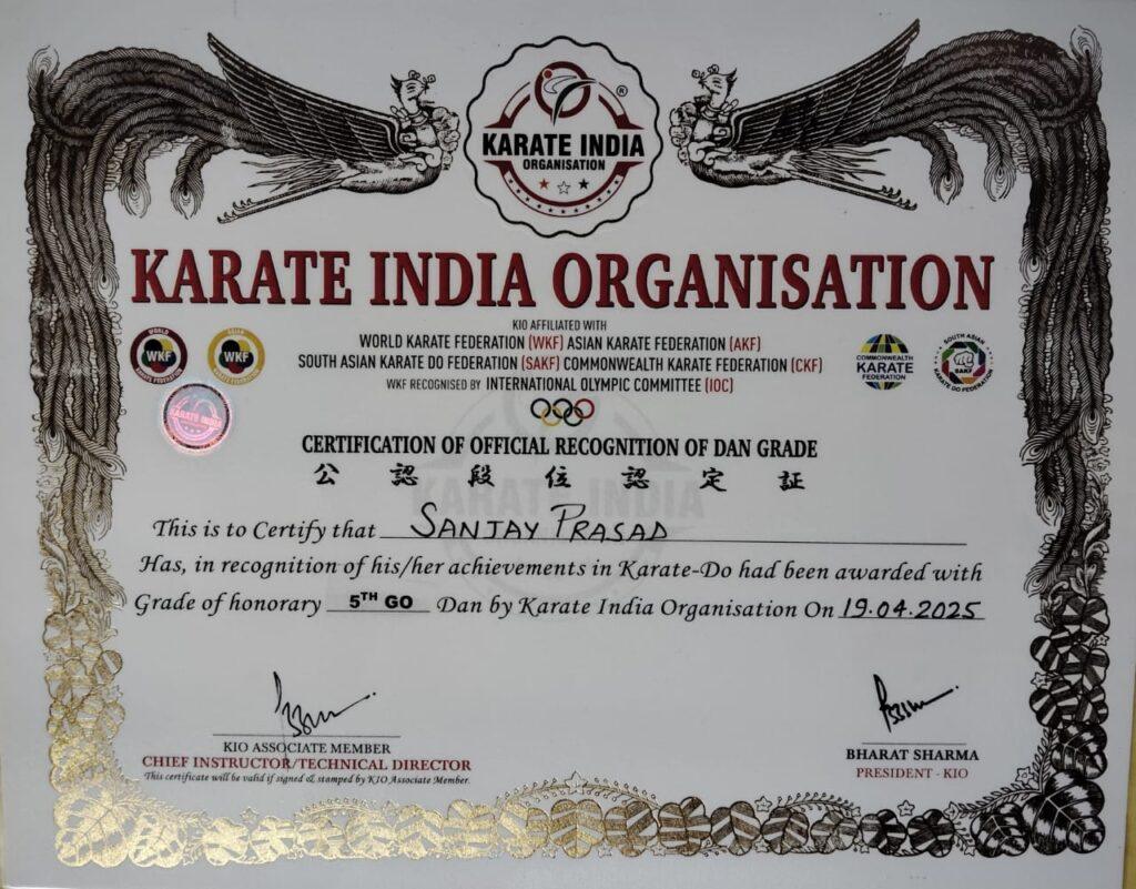Sanjay Prasad KOI Certificate